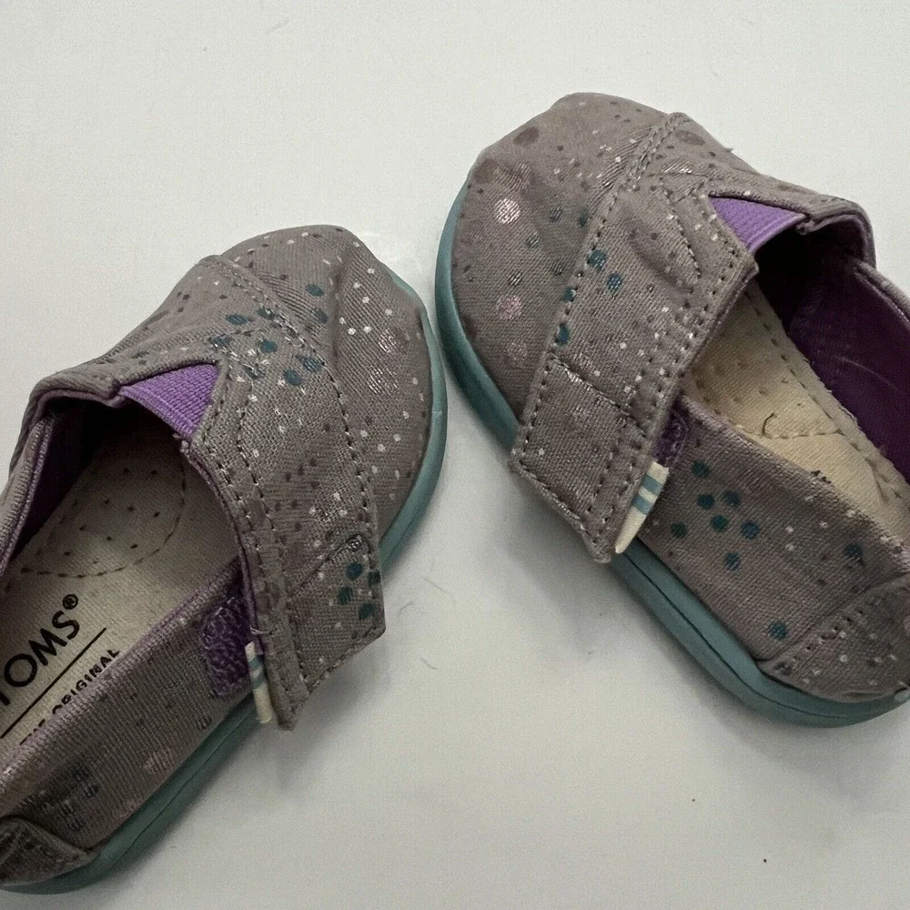 Toms Tiny Alpargata Slip-on Classics Gray Metallic Dot Canvas Toddler Kid T4